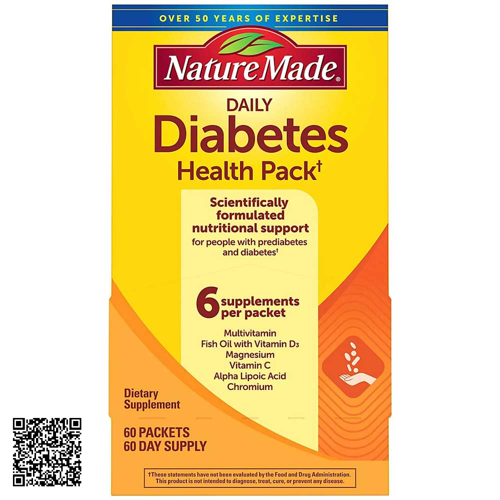 Viên Uống Nature Made Daily Diabetes Health Pack Cho Người Tiểu Đường Từ Mỹ (Hộp 60 Gói x 6 Viên)