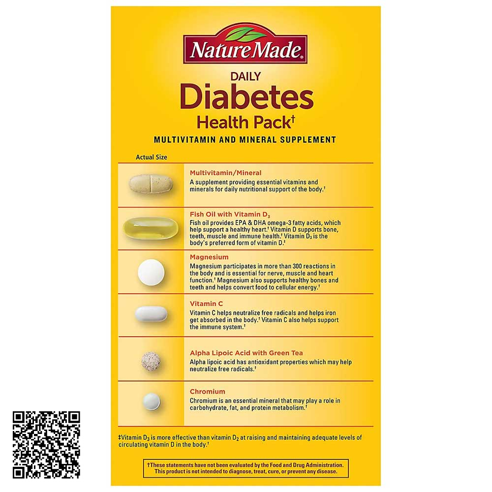 Viên Uống Nature Made Daily Diabetes Health Pack Cho Người Tiểu Đường Từ Mỹ (Hộp 60 Gói x 6 Viên)