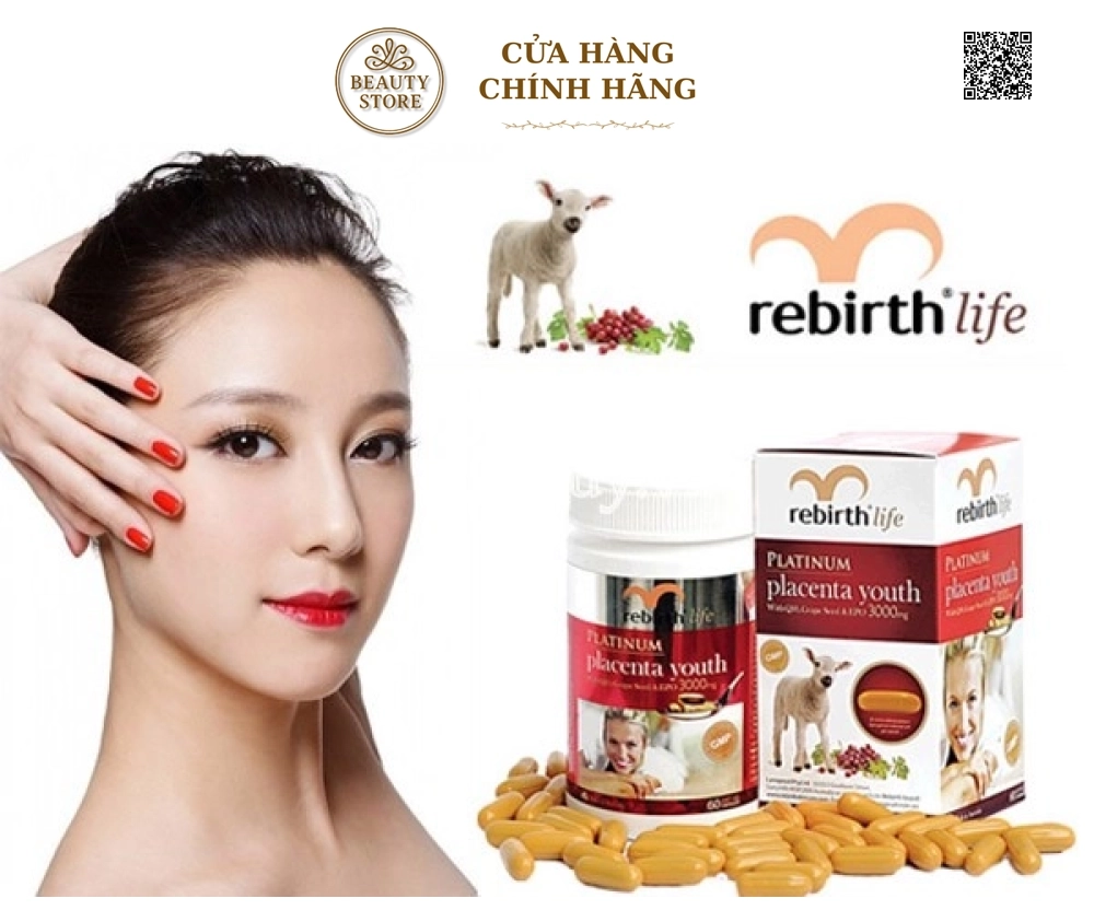 Nhau Thai Cừu Rebirth Life (Platinum Placenta Youth) (3000mg x 60 Viên)
