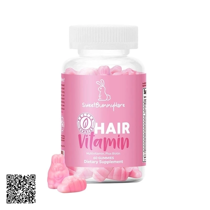 Kẹo Dẻo Kích Thích Mọc Tóc Sweet Bunny Vegan Hair Vitamin Mỹ 60 Viên