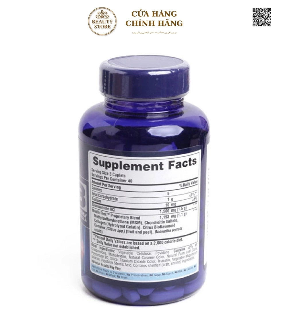 Viên uống hỗ trợ xương khớp Puritan's Pride Double Strength Glucosamine, Chondroitin & MSM (240 Viên)