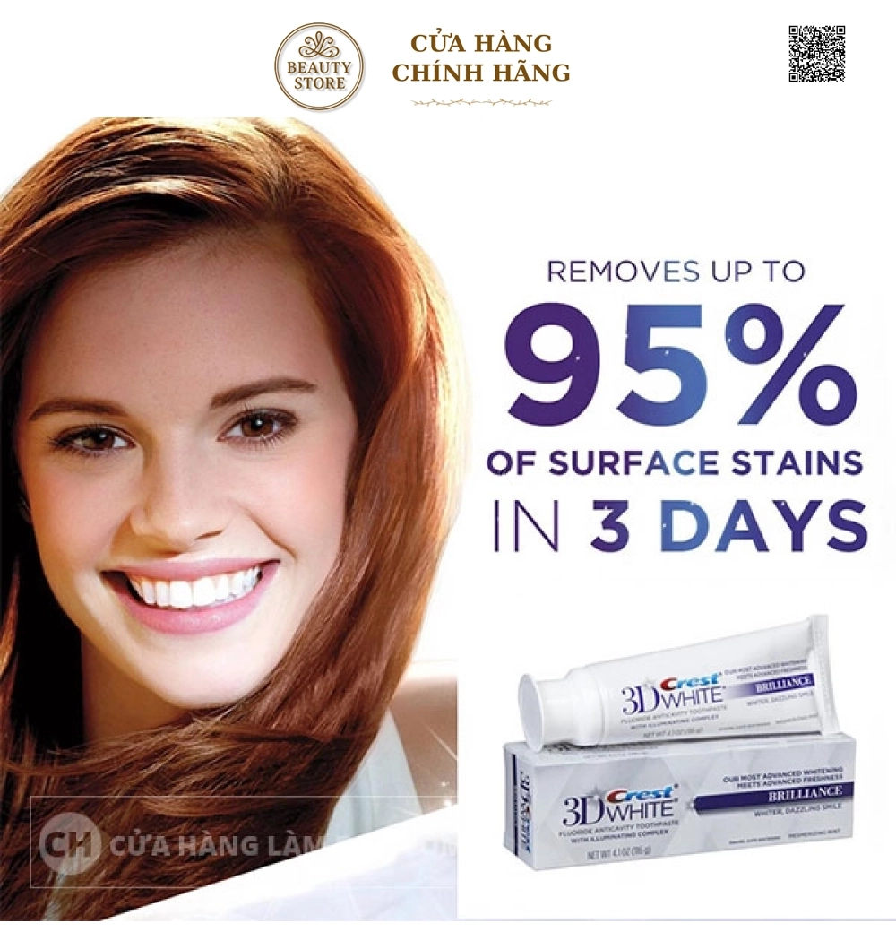 Kem Đánh Răng Crest 3D White Fluoride Anticavity Toothpaste Brilliance 116g