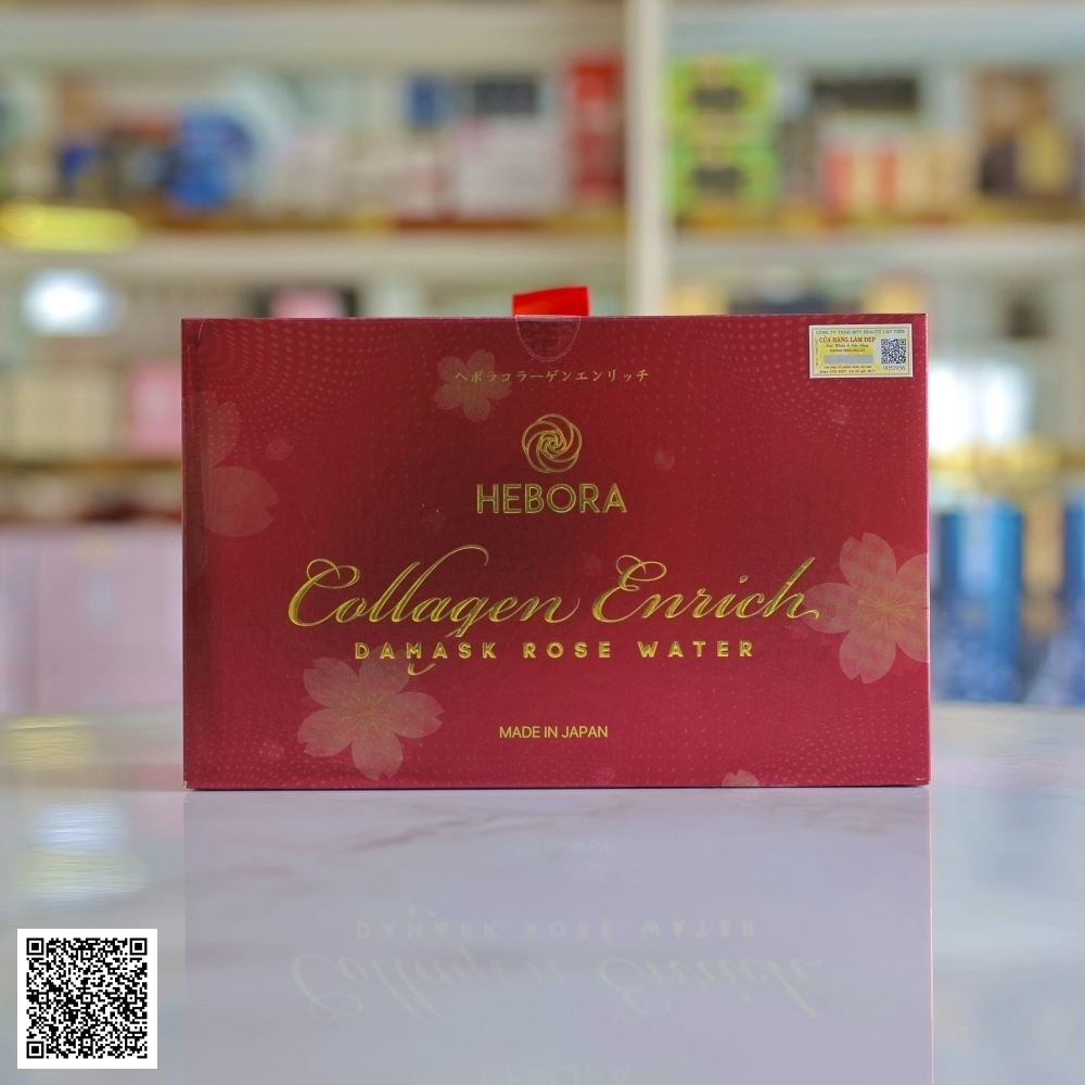 Nước Uống Collagen Hebora Collagen Enrich Damask Rose Water Săn Chắc Da Từ Nhật Bản Hộp 15g x 28 Gói