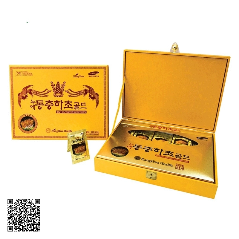 Nước Đông Trùng Hạ Thảo KangHwa Health Hộp Gỗ Vàng Cao Cấp 60 Gói