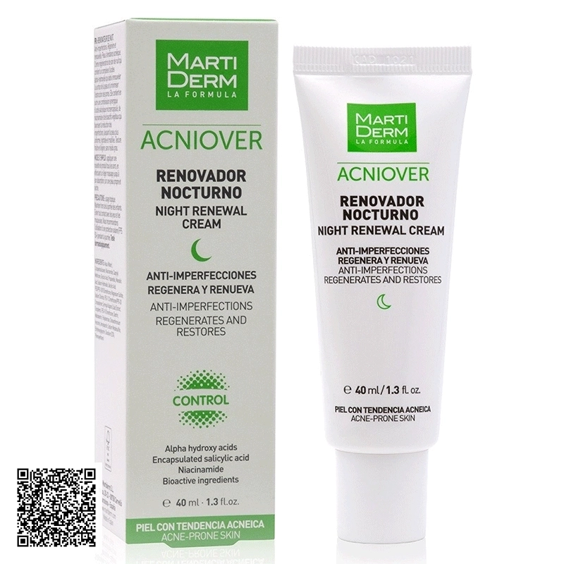 Kem Dưỡng Tái Tạo Ban Đêm Da Dầu Mụn MartiDerm Acniover Night Renewal Cream Tây Ban Nha 40ml