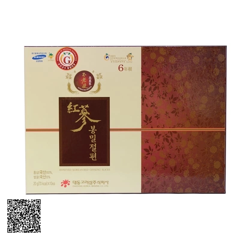 Hồng Sâm Lát Tẩm Mật Ong Daedong Honeyed Korean Red Ginseng Slice Của Hàn Quốc (10 gói x 20g)