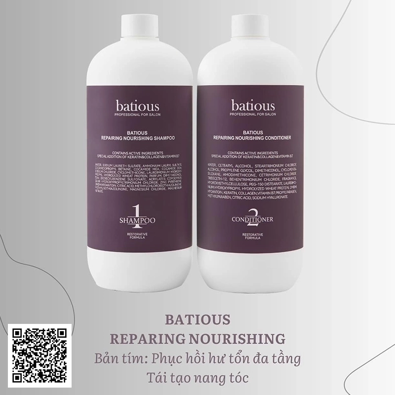 Bộ Gội Xả Salon Batious Tím Cao Cấp Giúp Phục Hồi Hư Tổn, Tái Tạo Nang Tóc