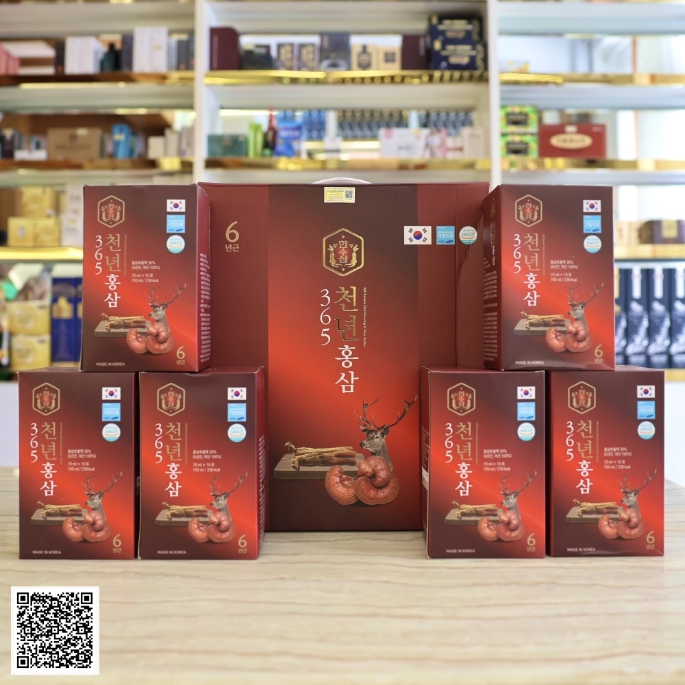 Nước Hồng Sâm Nhung Hươu Linh Chi 365 Korean Red Ginseng & Cordyceps Từ Hàn Quốc 60 Gói