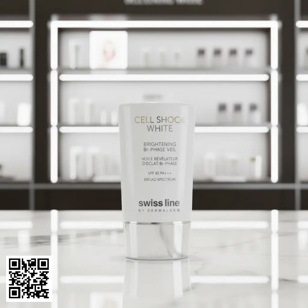 Nhũ Tương Dưỡng Trắng Da Swissline Cell Shock White Brightening Bi-Phase Veil SPF 45 PA+++ Từ Thuỵ Sĩ 45ml