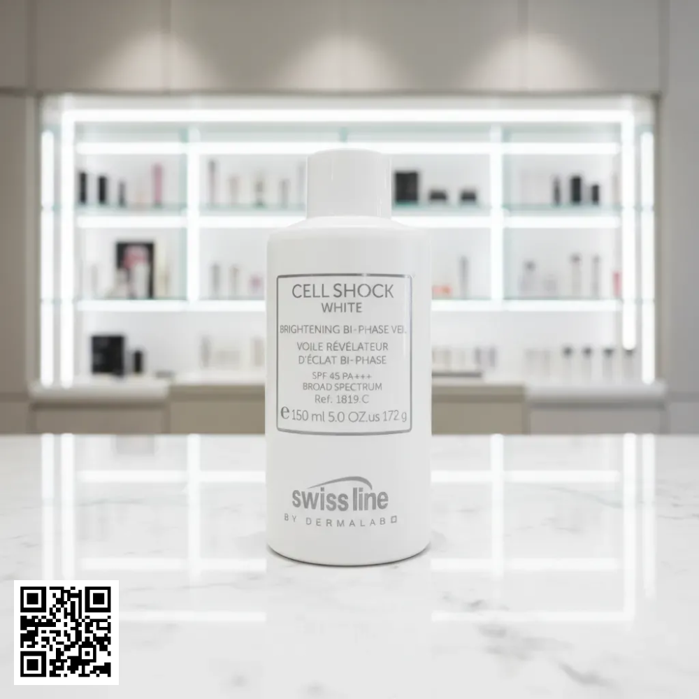 Nhũ Tương Dưỡng Trắng Da Swissline Cell Shock White Brightening Bi-Phase Veil SPF45+++ Từ Thuỵ Sĩ 150ml