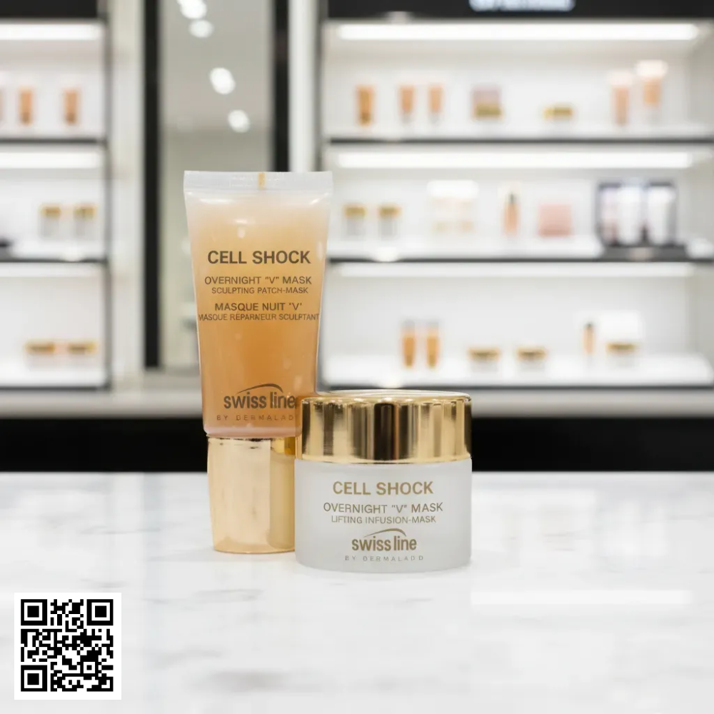 Bộ Đôi Mặt Nạ Ngủ Kiến Tạo Cấu Trúc Da Swissline Cell Shock Overnight V Mask Từ Thuỵ Sĩ 2 Món/Set
