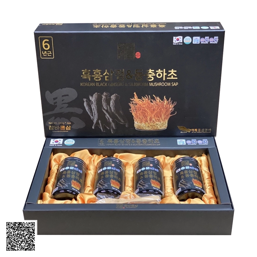 Cao Hắc Sâm Đông Trùng Hạ Thảo Chambarunsam Korean Black Ginseng Silkworm Mushroom Sap Từ Hàn Quốc 4 Lọ