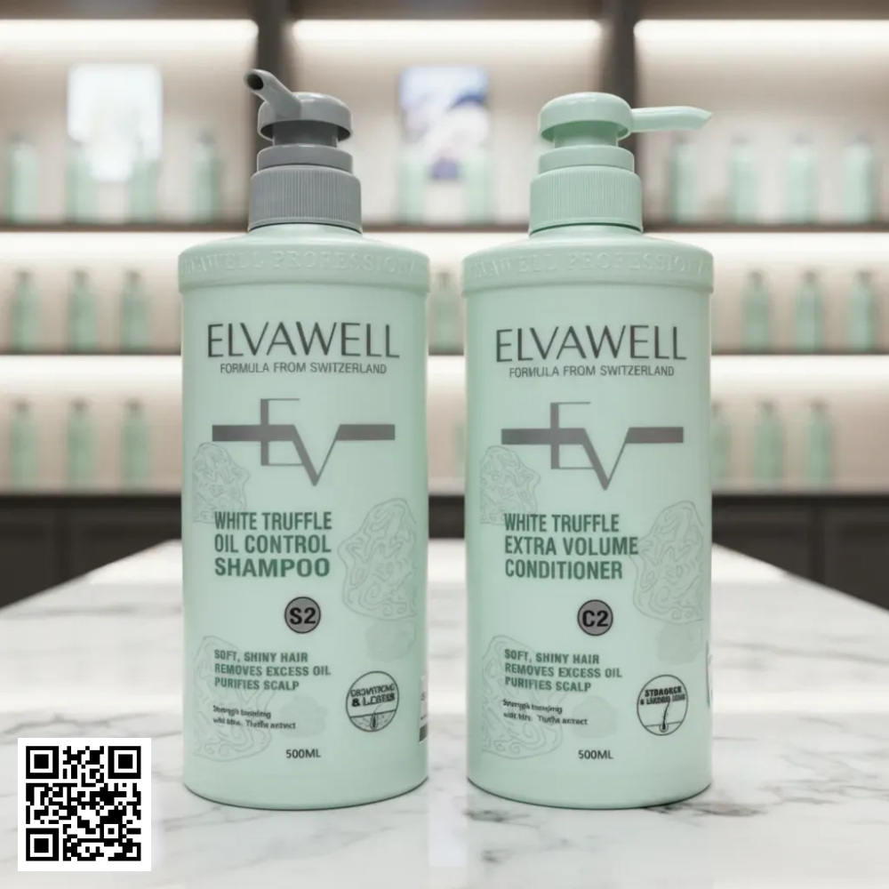 Bộ Gội Xả Giảm Rụng Tóc Sạch Dầu Bết Elvawell 500ml