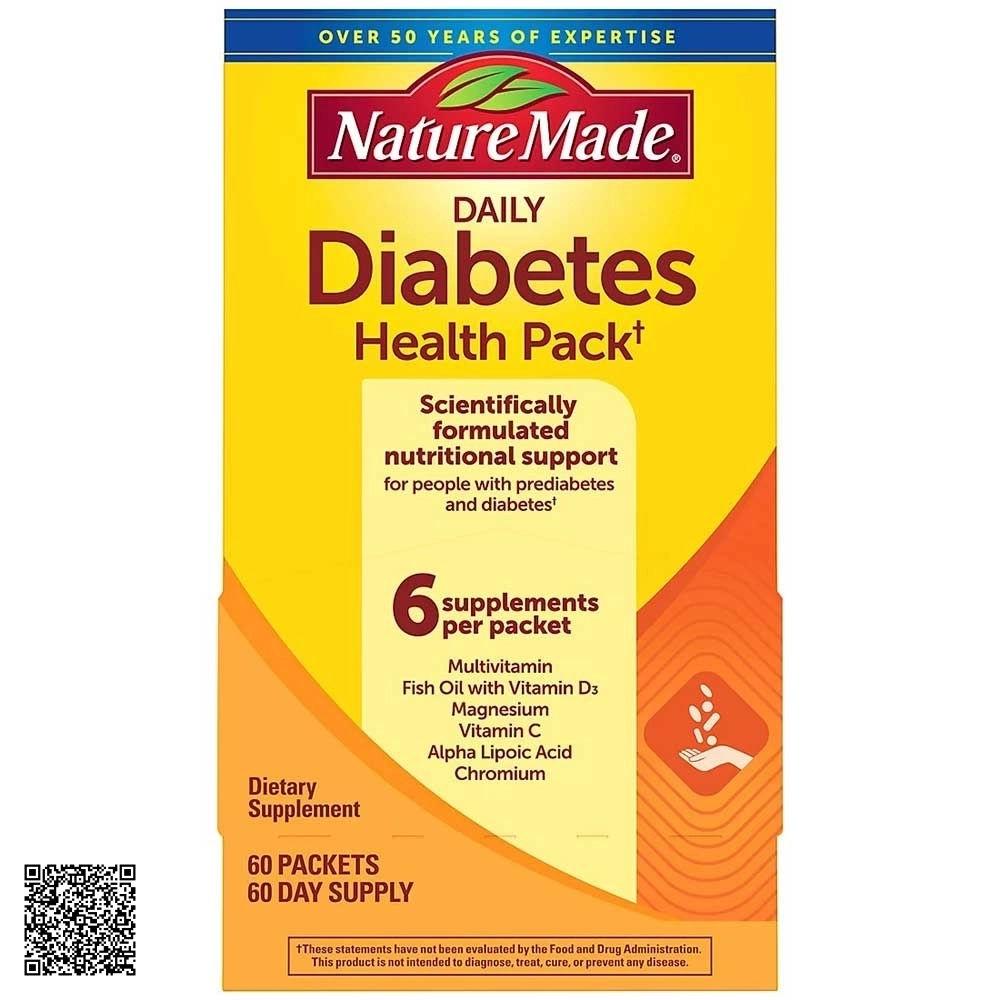 Viên Uống Nature Made Daily Diabetes Health Pack Cho Người Tiểu Đường Từ Mỹ (Hộp 60 Gói x 6 Viên)