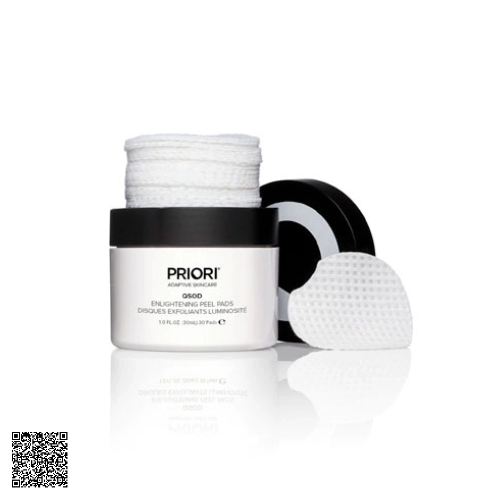 Bông Tẩy Da Chết Retinol Giúp Sáng, Mịn Và Thu Nhỏ Lỗ Chân Lông PRIORI Q+SOD Enlightening Peel Pads Từ Mỹ 30 Miếng