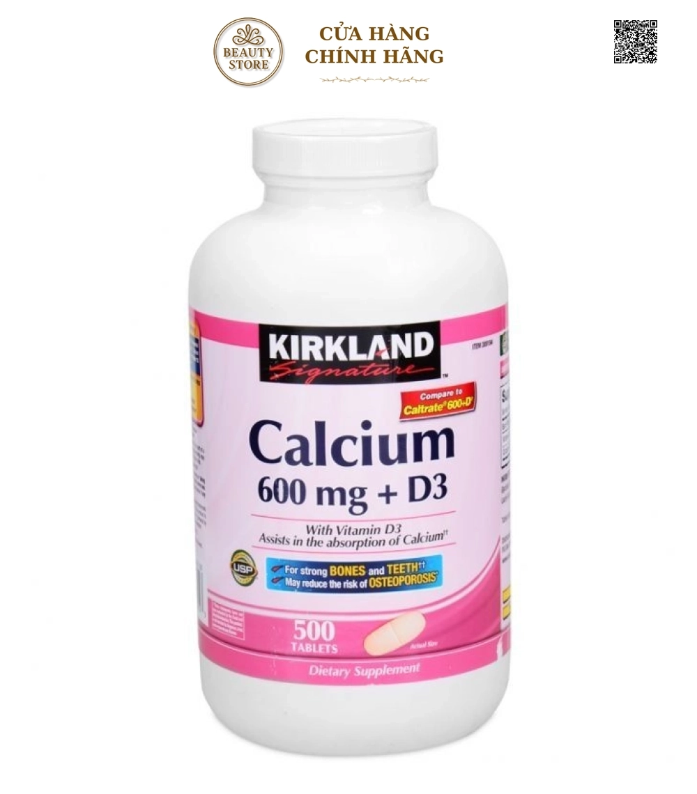 Viên Uống Bổ Sung Canxi Kirkland Signature Calcium 600mg + D3 (500 Viên)