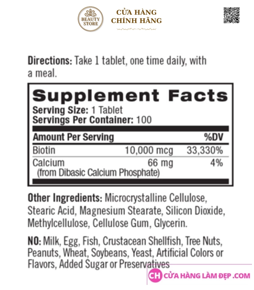 Natrol Biotin 10000 Mcg - Viên Uống Hỗ Trợ Mọc Tóc, Giúp Móng Chắc Khỏe