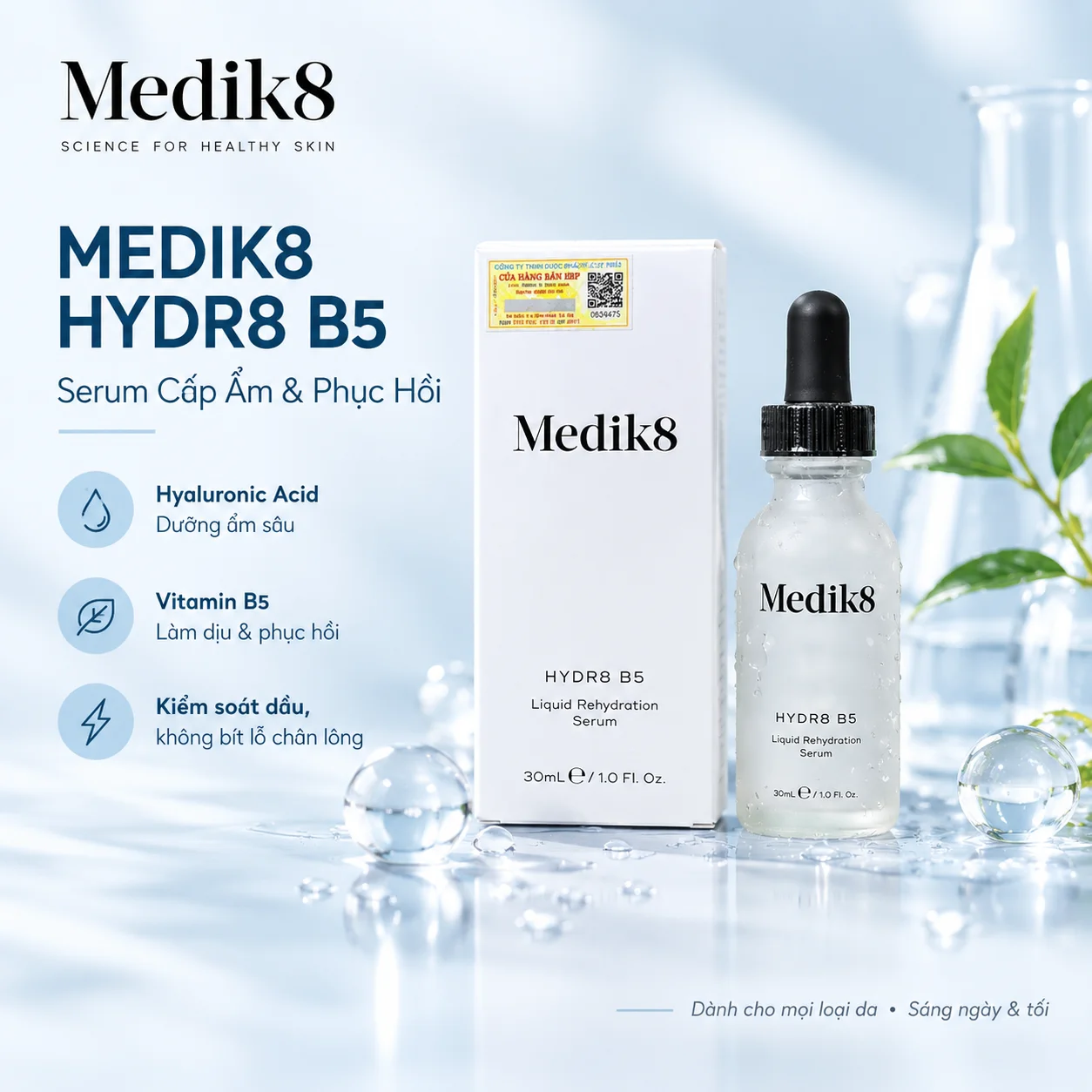 Serum Cấp Ẩm Phục Hồi Medik8 Hydr8 B5 30ml – Dưỡng ẩm sâu, phục hồi da nhanh chóng