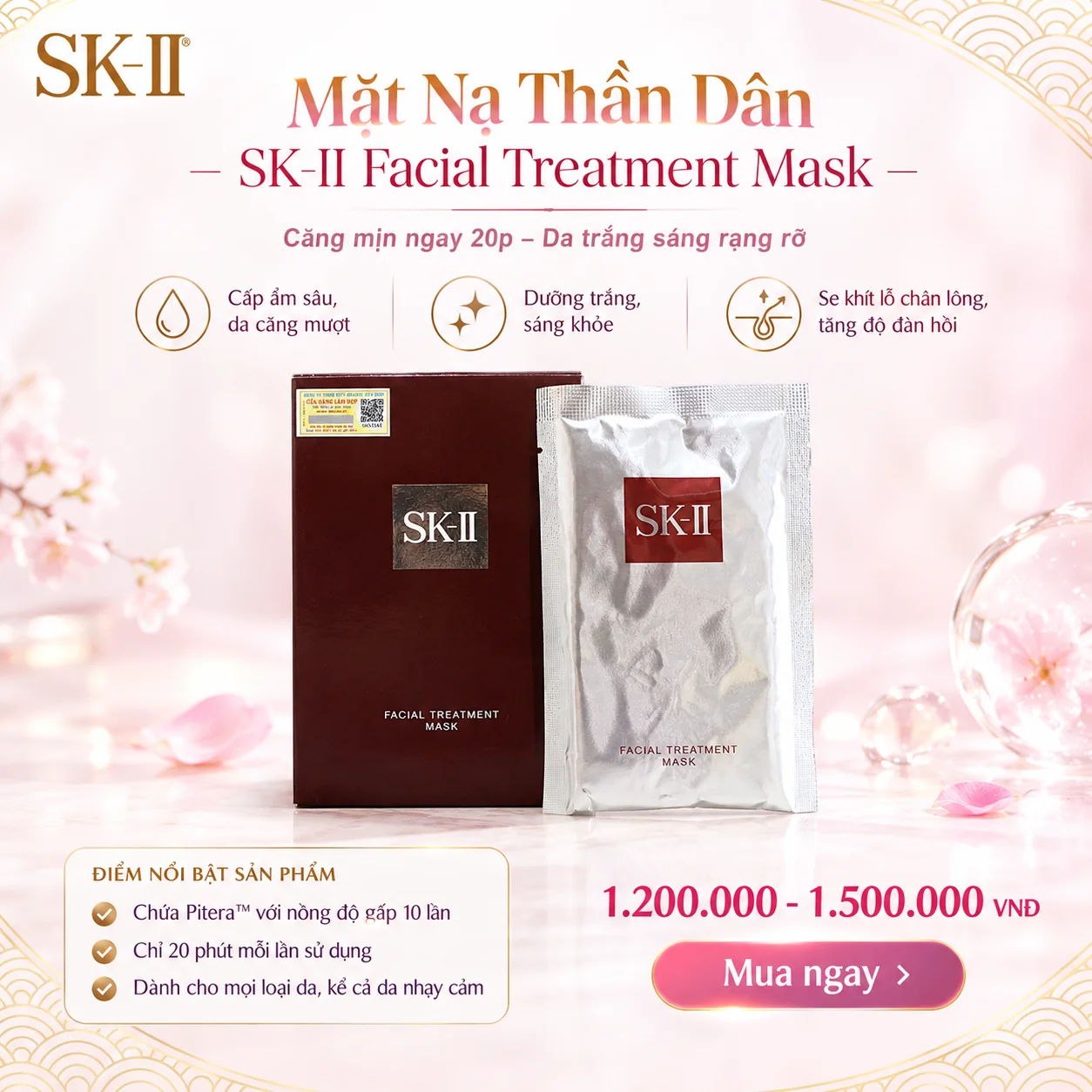 SK-II Facial Treatment Mask – Mặt Nạ Nước Thần Dưỡng Da Nhật Bản 10 miếng | Review, Công dụng, Thành phần, Hướng dẫn sử dụng