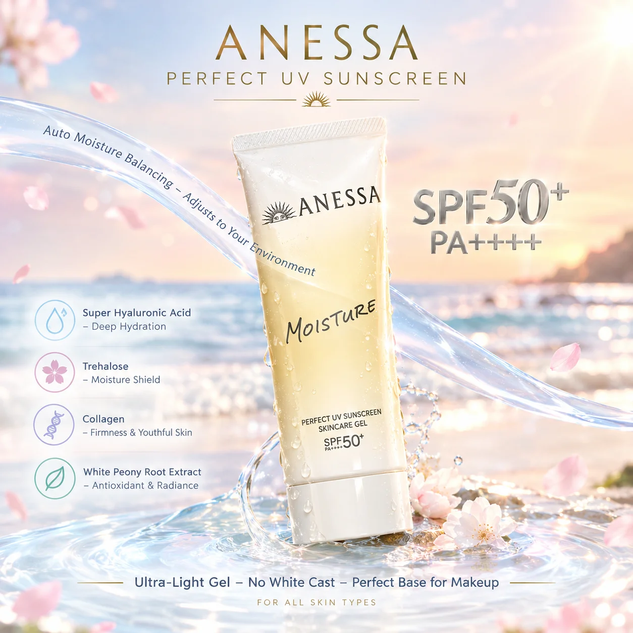Gel Chống Nắng Anessa Perfect UV Sunscreen Skincare Gel SPF50+ PA++++ – Dưỡng Ẩm & Bảo Vệ Da Nhật Bản 90g
