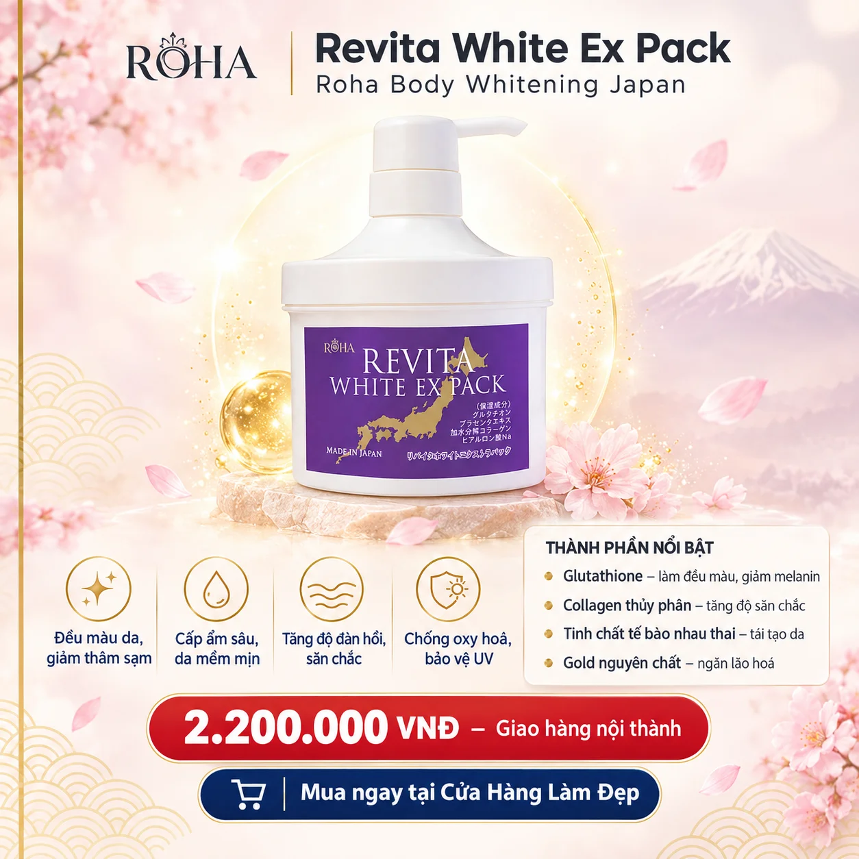 Ủ Trắng Da Body Roha Revita White Ex Pack 500g – Dưỡng Trắng Da Toàn Thân Từ Nhật Bản