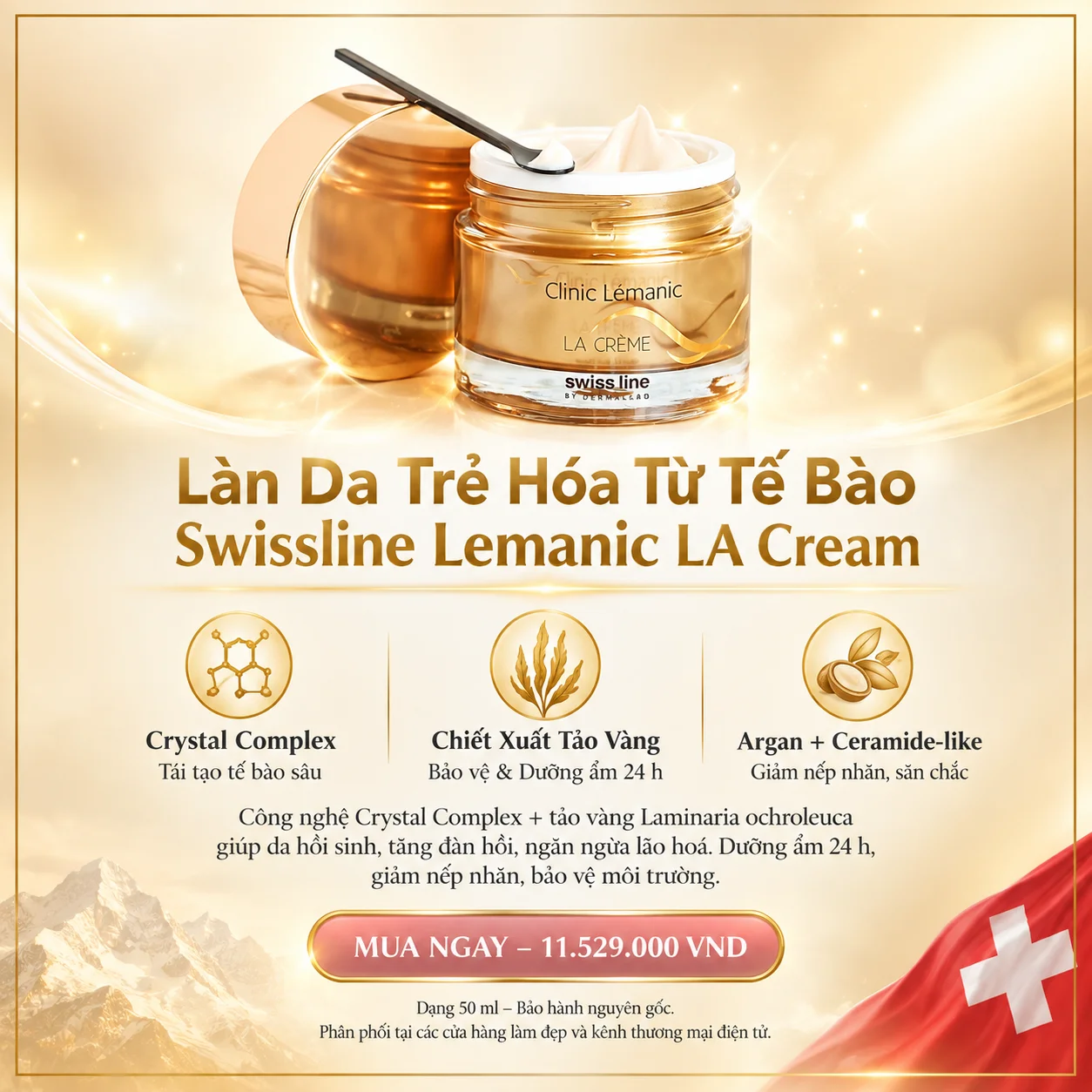 Kem Dưỡng Tinh Chất Tế Bào Trẻ Hóa Da Swissline Lemanic LA Cream 50ml – Dưỡng ẩm, Chống Lão Hóa, Giá 11.529.000 VND