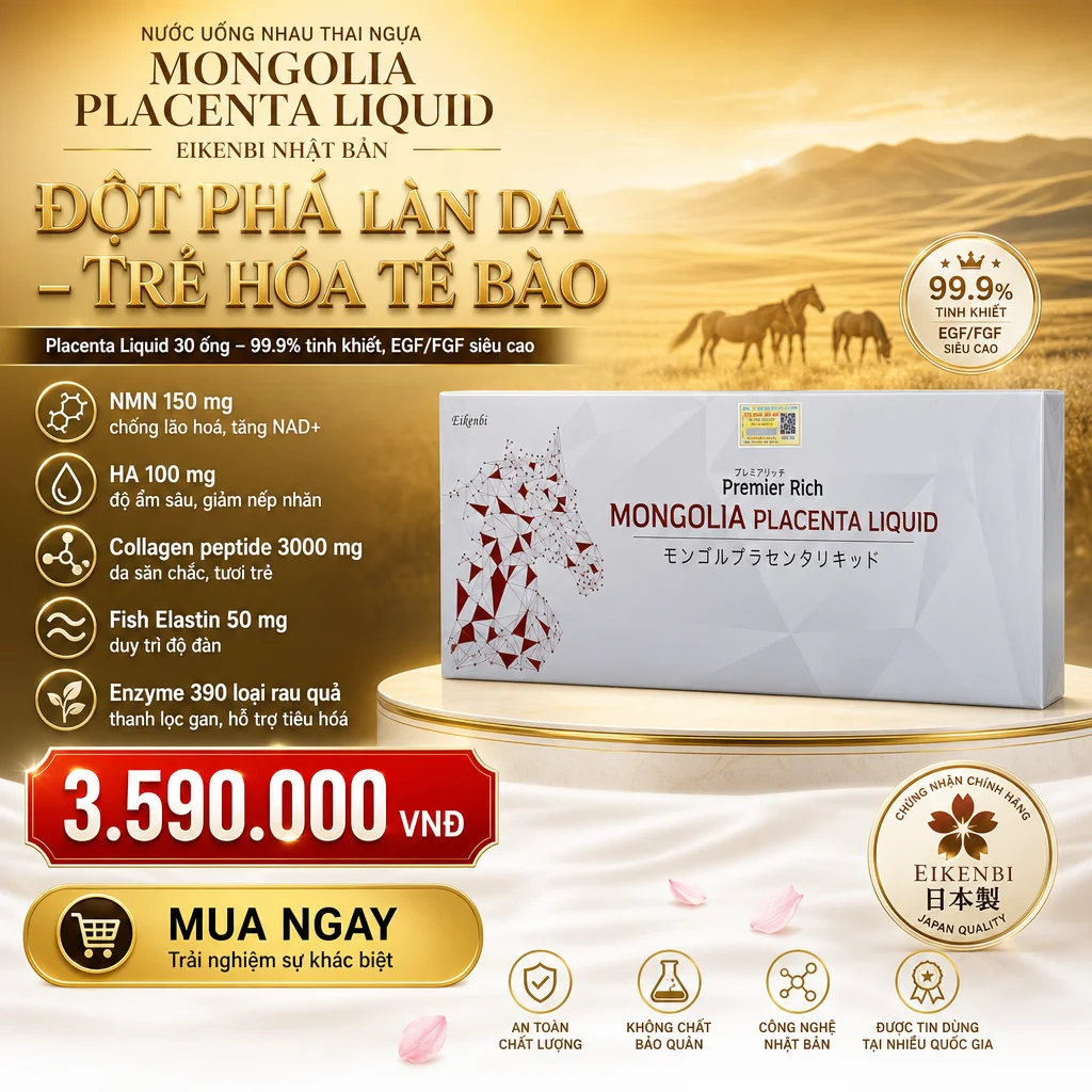 Nước Uống Nhau Thai Ngựa Mongolia Placenta Liquid Eikenbi Nhật Bản - Dưỡng Da, Trẻ Hóa & Tăng Sức Kháng