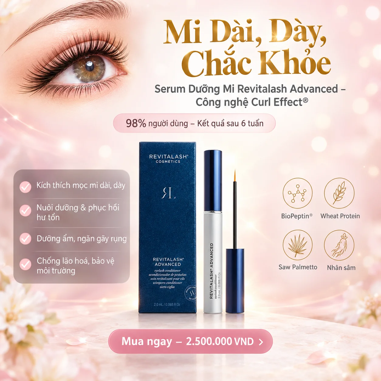 Revitalash Advanced Eyelash Conditioner 2ml - Serum Dưỡng Mi Dài Và Chắc Khỏe, Hiệu Quả 98% Sau 6 Tuần