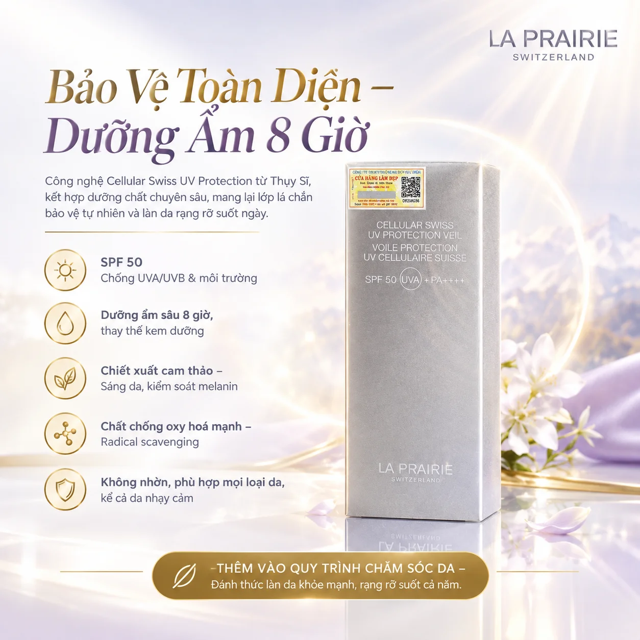 Kem Chống Nắng La Prairie Cellular Swiss UV Protection Veil SPF 50 – Bảo Vệ Toàn Diện, Dưỡng Ẩm 8 Giờ