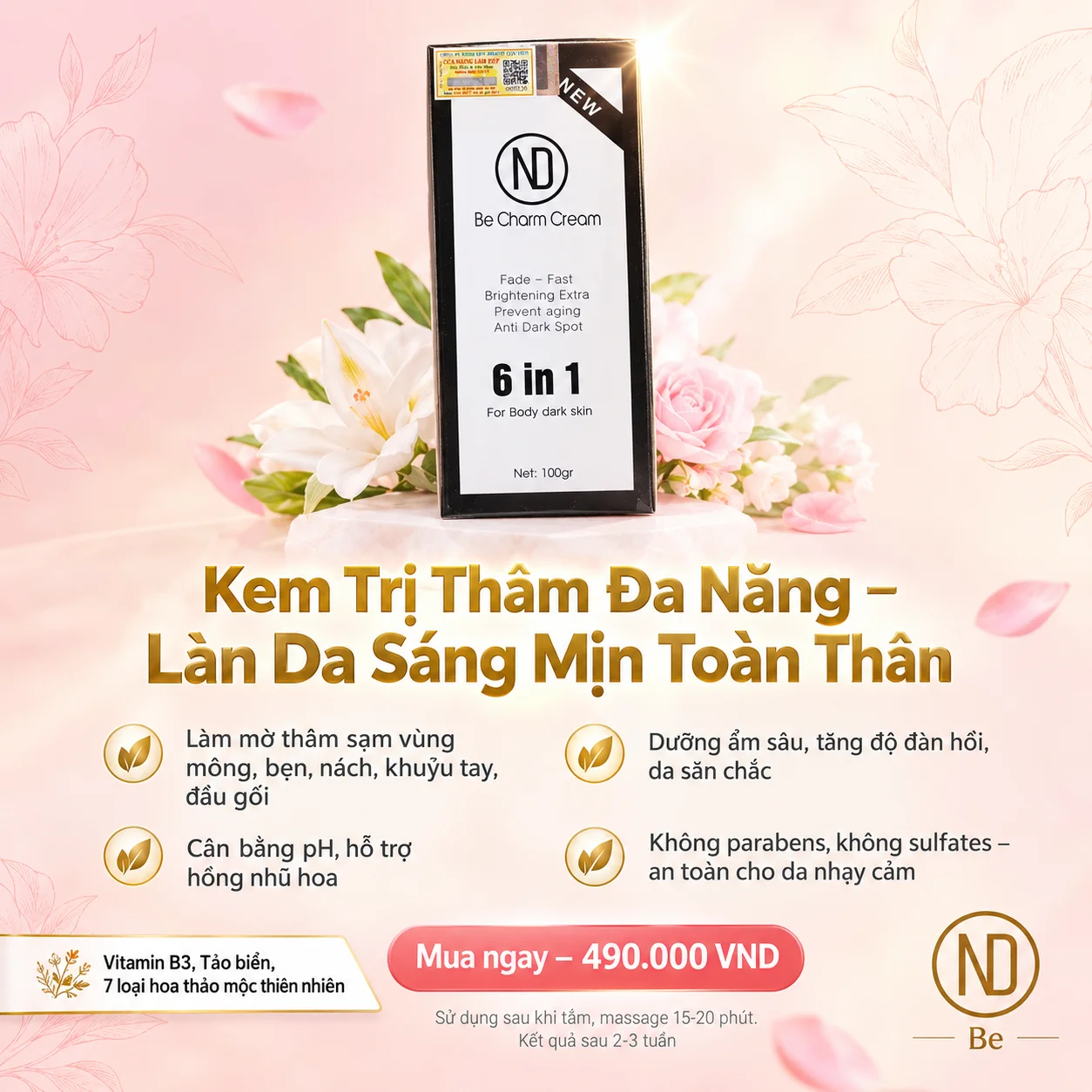Kem Trị Thâm Đa Năng ND Be Charm Cream Dark Skin 100ml – Dưỡng Da Trắng Sáng, Mềm Mại, Đàn Hồi