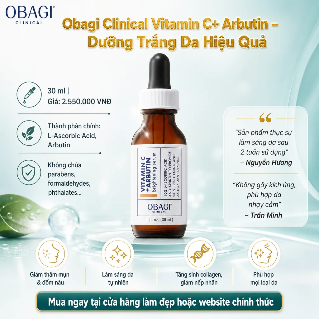Tinh Chất Dưỡng Trắng Da Obagi Clinical Vitamin C+ Arbutin Brightening Serum 30ml - Dưỡng Trắng & Chống Lão Hóa