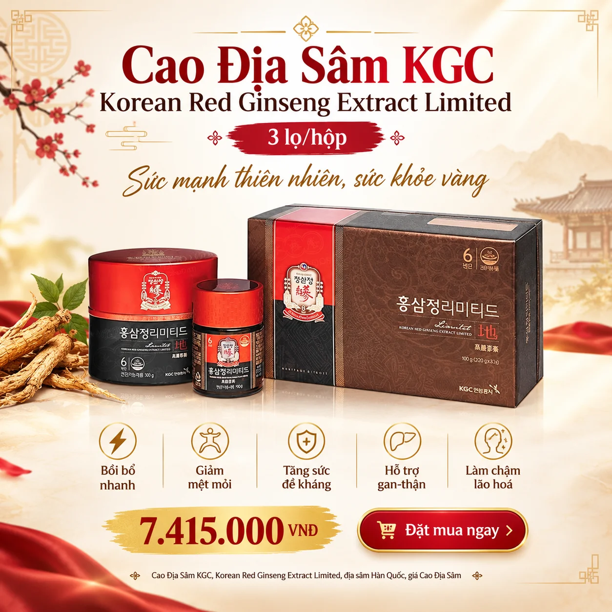 Cao Địa Sâm KGC Korean Red Ginseng Extract Limited 3 Lọ/Hộp – Bổ Dưỡng, Tăng Sức Đề Kháng, Giảm Mệt Mỏi