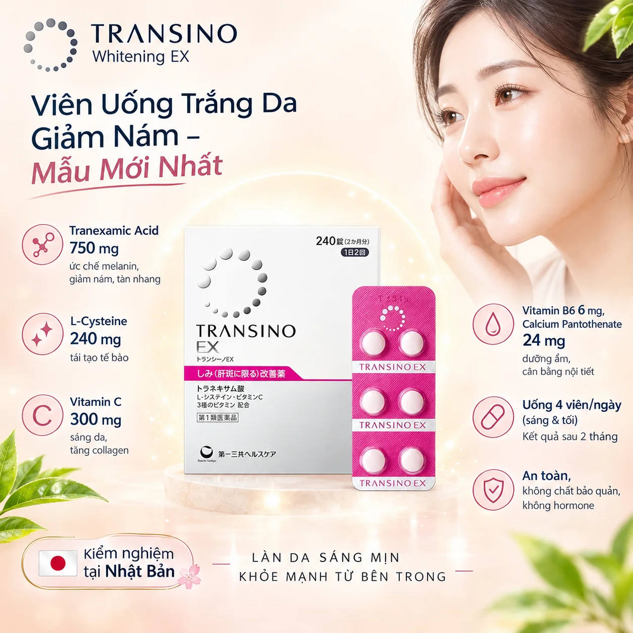Transino Whitening EX Viên Uống Trắng Da Giảm Nám - Hộp 240 Viên Mẫu Mới Nhất