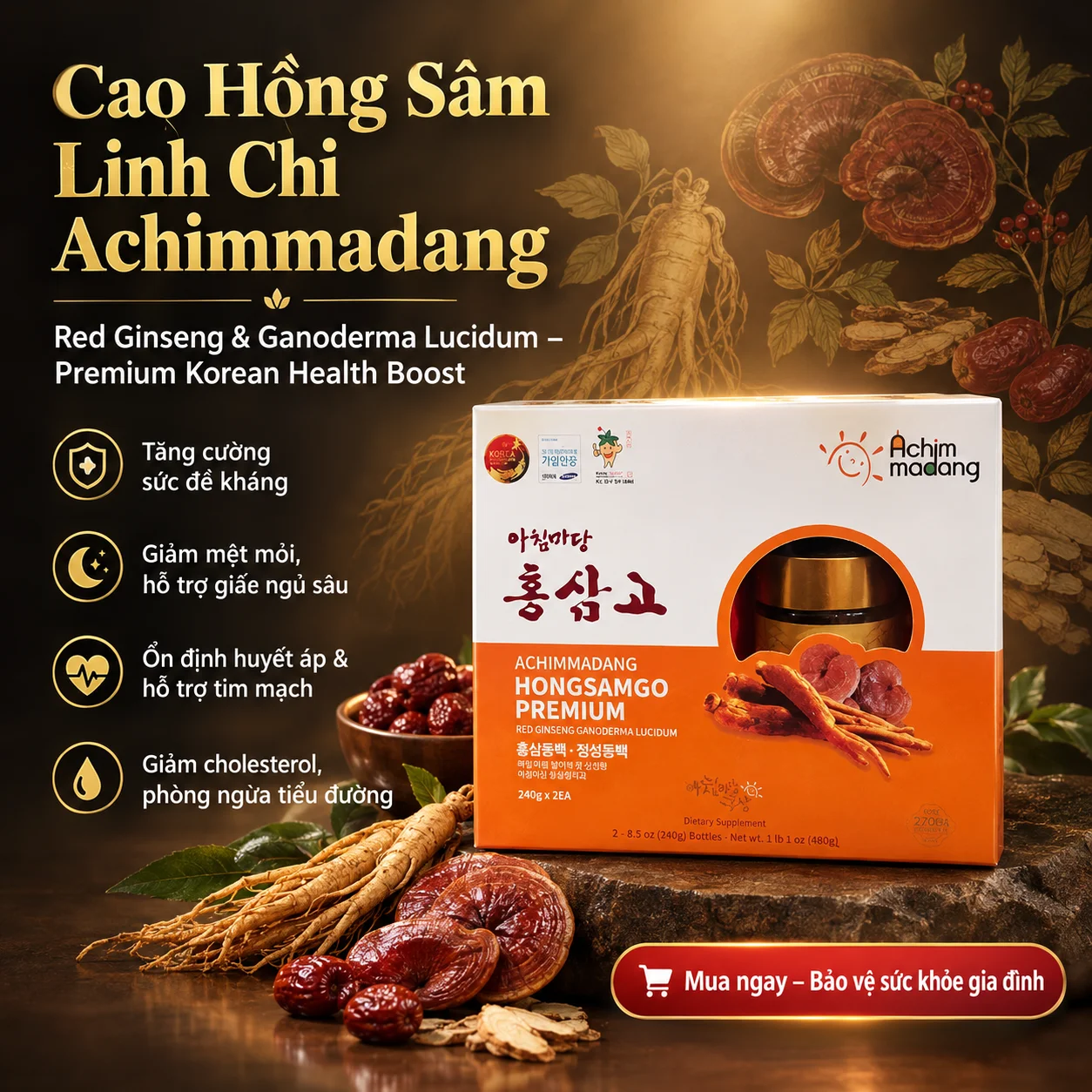 Cao Hồng Sâm Linh Chi Achimmadang Red Ginseng Ganoderma Lucidum – Tăng Cường Sức Đề Kháng & Sức Khỏe Toàn Diện
