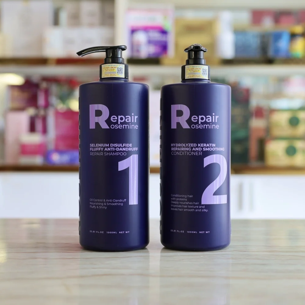 Rosemine Repair Dầu Gội Xả 2 chai 1000ml – Phục hồi sâu, ngăn gãy rụng, tạo độ phồng tự nhiên