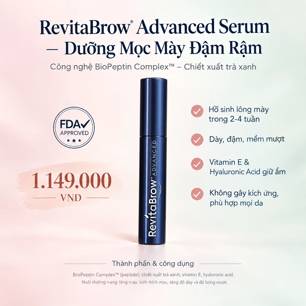 RevitaBrow Advanced Serum Dưỡng Mọc Mày 0.9ml – Hồi Sinh Lông Mày Dày Rậm, FDA Approved