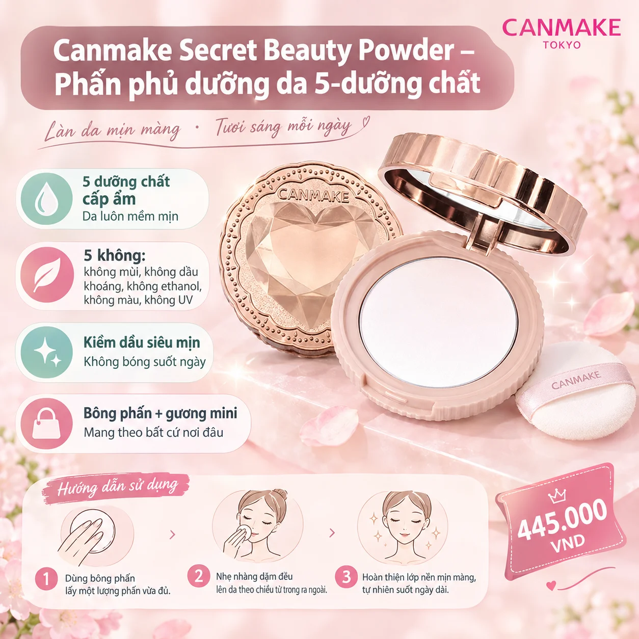 Phấn Phủ Dưỡng Da Canmake Secret Beauty Powder – Dưỡng ẩm, Kiềm dầu, Không dầu Nhật Bản