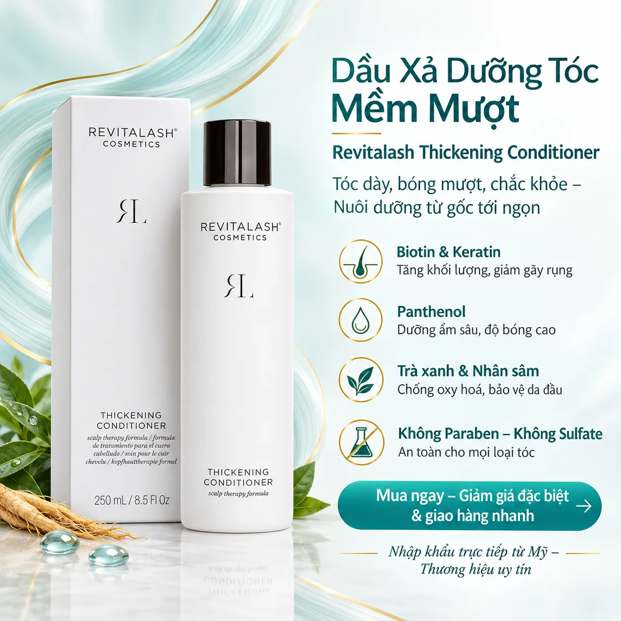 Dầu Xả Dưỡng Tóc Mềm Mượt Revitalash Thickening Conditioner 250ml – Nuôi Dưỡng, Dày & Bóng Cho Mái Tóc