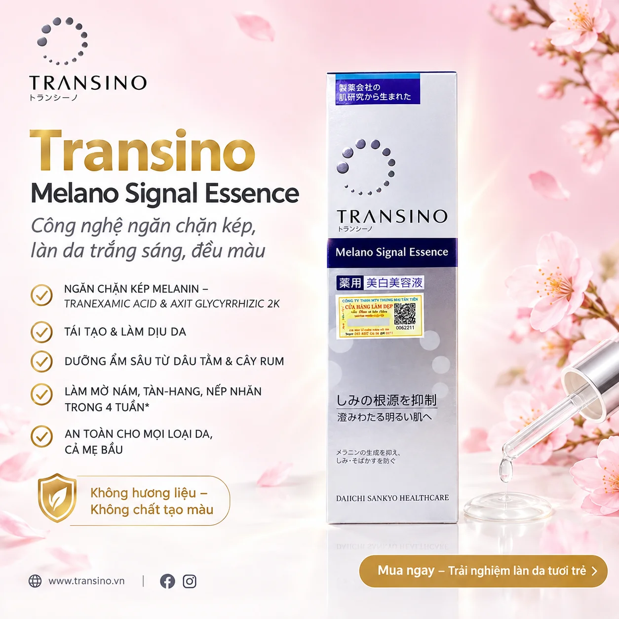 Tinh Chất Ngăn Chặn Kép Transino Melano Signal Essence Trắng Sáng Da Nhật Bản 50g – Giải Pháp Trắng Da, Xóa Nám, Chống Lão Hóa