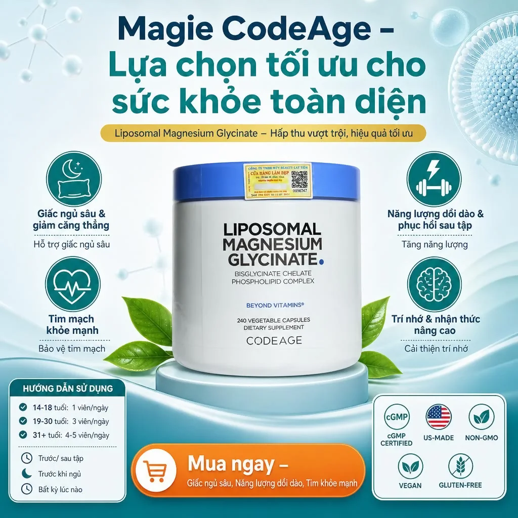 Viên uống bổ sung Magie CodeAge Liposomal Magnesium Glycinate 240 viên – Hỗ trợ giấc ngủ, tim mạch và thể lực