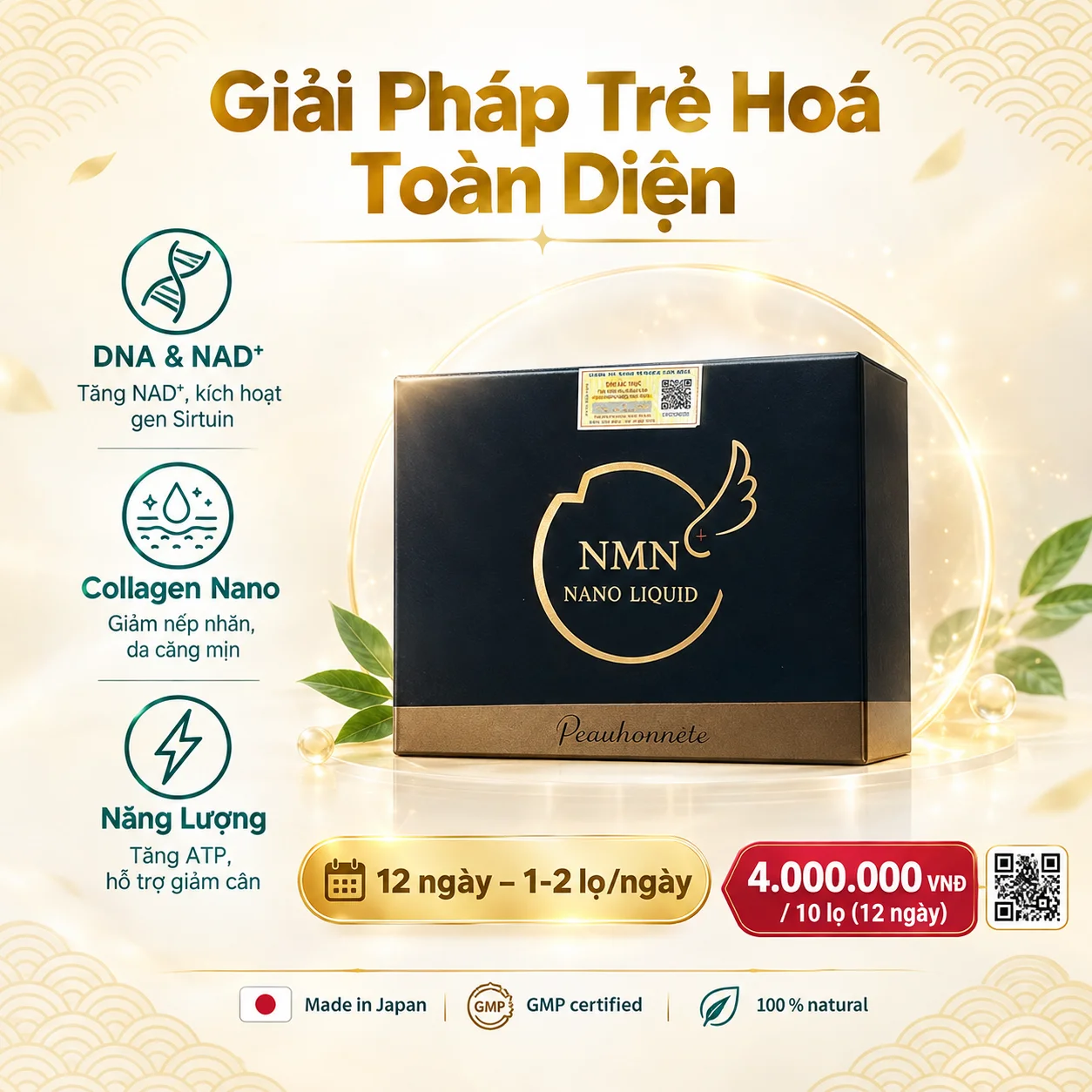 Nước Uống Trẻ Hóa Da NMN Nano Liquid Peauhonnete Collagen – Trẻ Hóa Da, Tăng Năng Lượng, Bảo Vệ Sức Khỏe