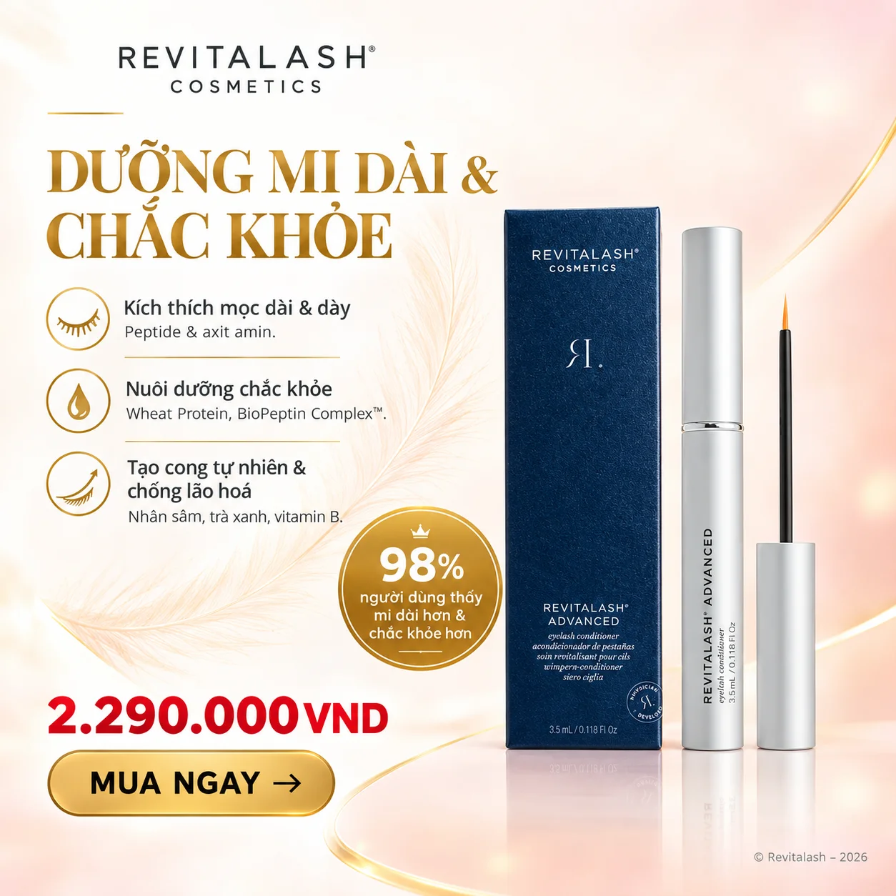 Serum Dưỡng Mi Dài Và Chắc Khỏe Revitalash Advanced 3.5ml – Tăng Độ Dài, Độ Dày & Độ Cong Tự Nhiên