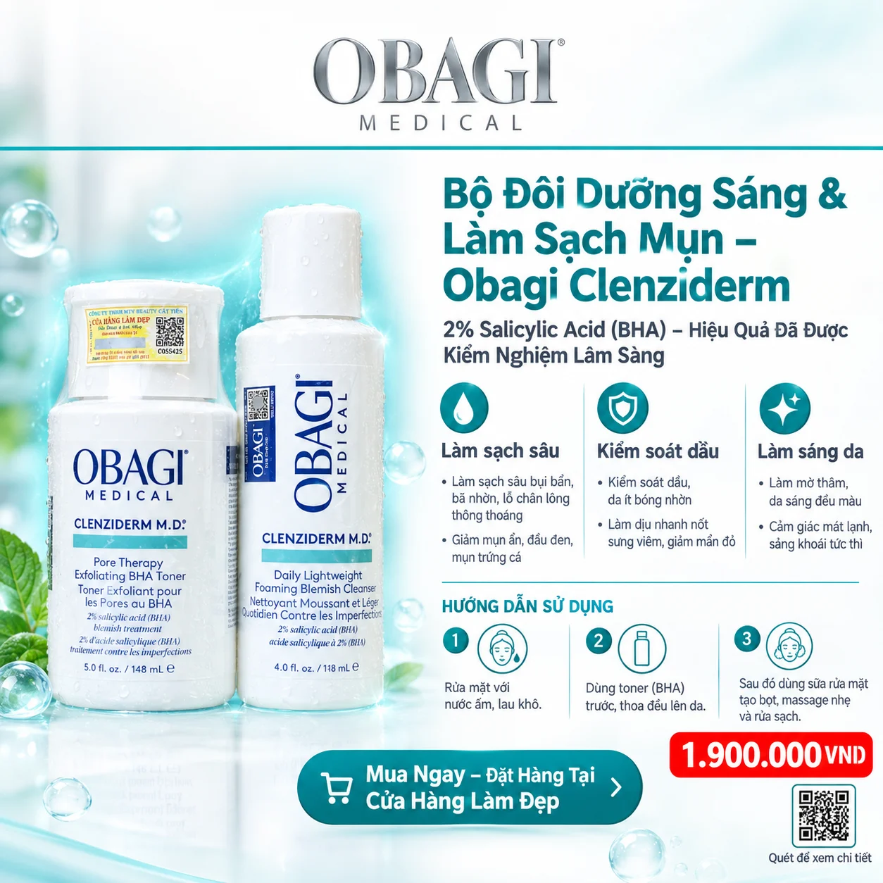 Obagi Clenziderm Cleanser & Exfoliating BHA Toner Review – Hiệu Quả, Thành Phần & Giá tại Việt Nam