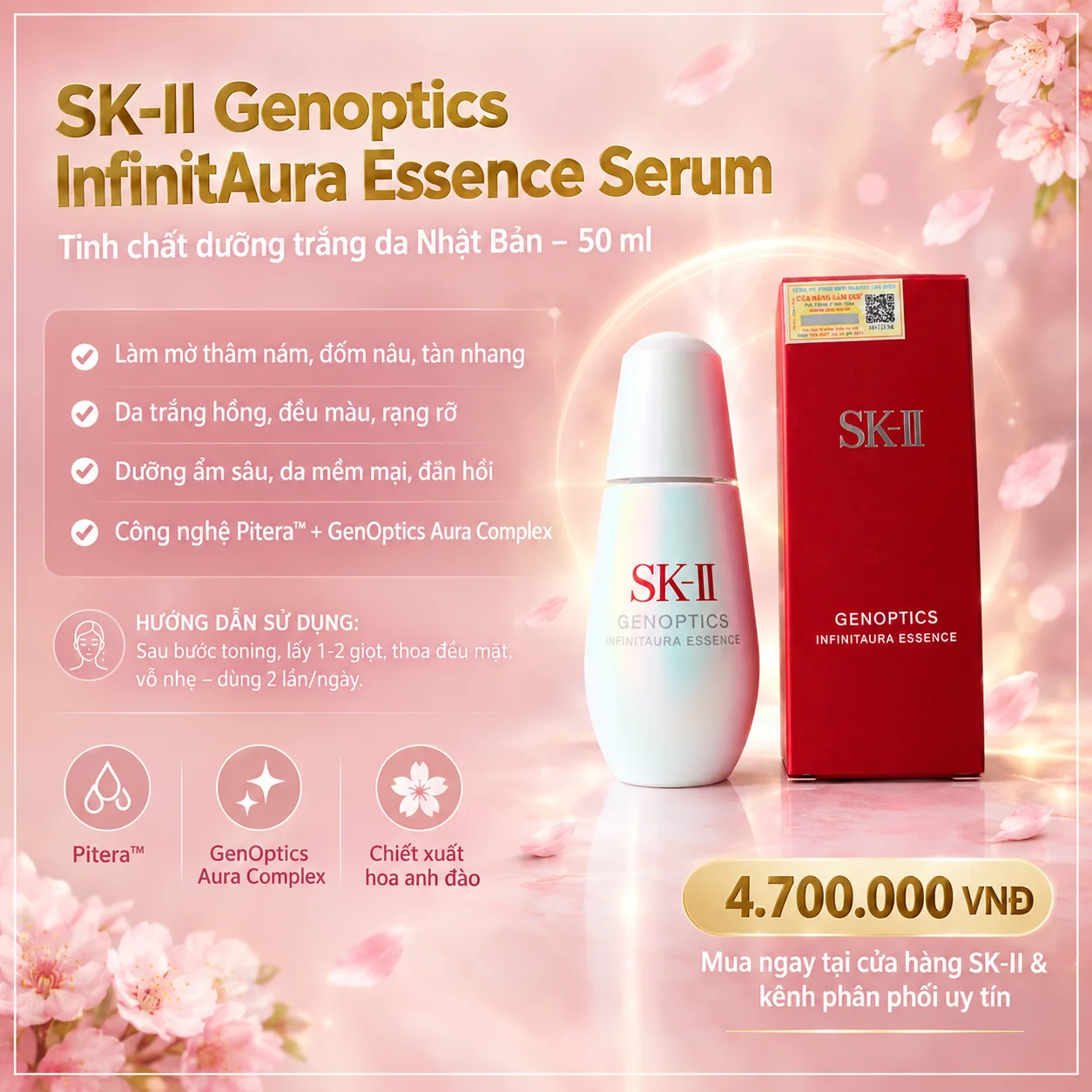 SK-II Genoptics InfinitAura Essence Serum 50ml – Tinh chất dưỡng trắng da Nhật Bản | Review, công dụng, cách dùng