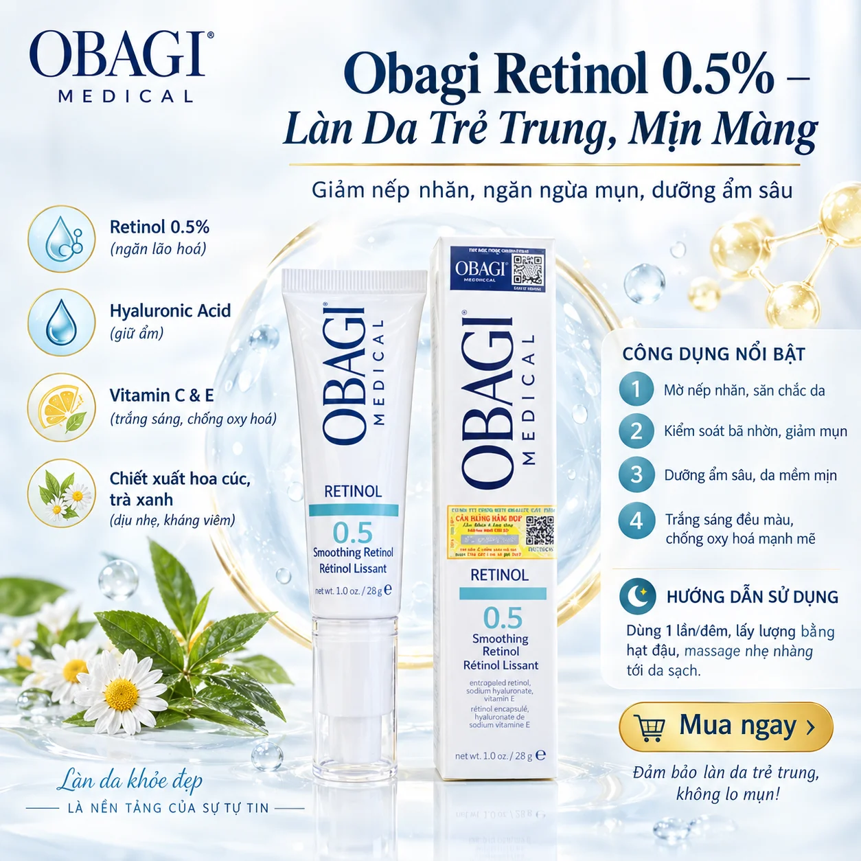 Kem Dưỡng Obagi Retinol 0.5% (28g) – Giải pháp chống lão hoá và mụn từ Mỹ