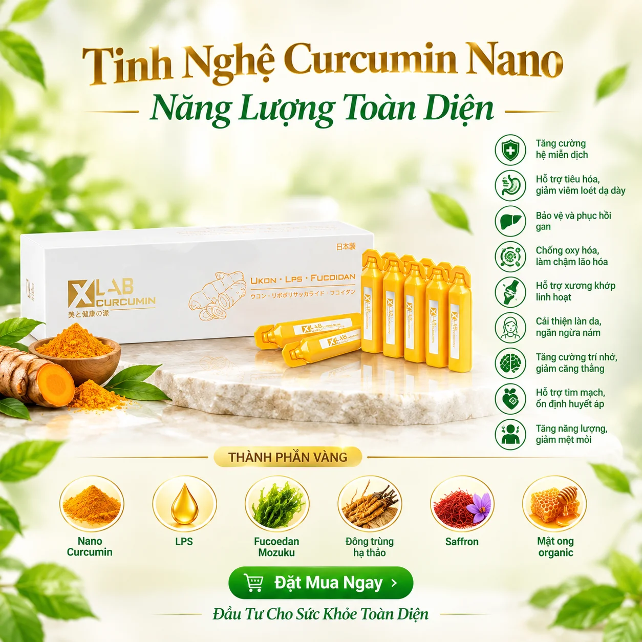 Tinh Nghệ Curcumin Nano Xlab Ukon LPS Fucoedan Nhật Bản 30 Lọ x 20ml – Nước uống sức khỏe tổng thể