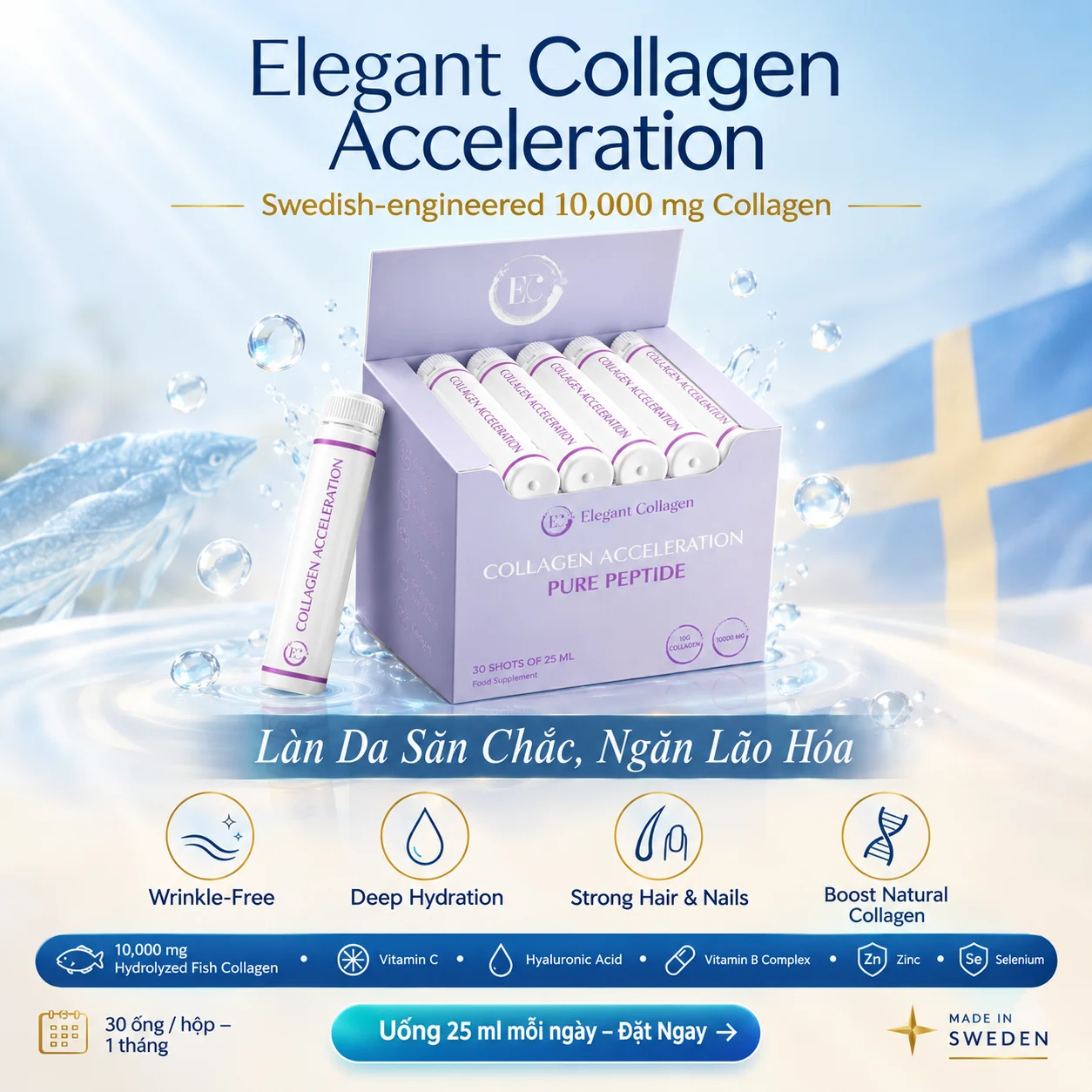 Elegant Collagen Acceleration – Collagen 10000mg Thụy Điển Giúp Săn Chắc Da, Ngăn Lão Hóa | 30 Ống 25ml