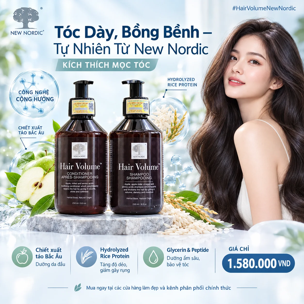 Bộ Gội Xả Hair Volume New Nordic – Giải Pháp Kích Thích Mọc Tóc Tự Nhiên