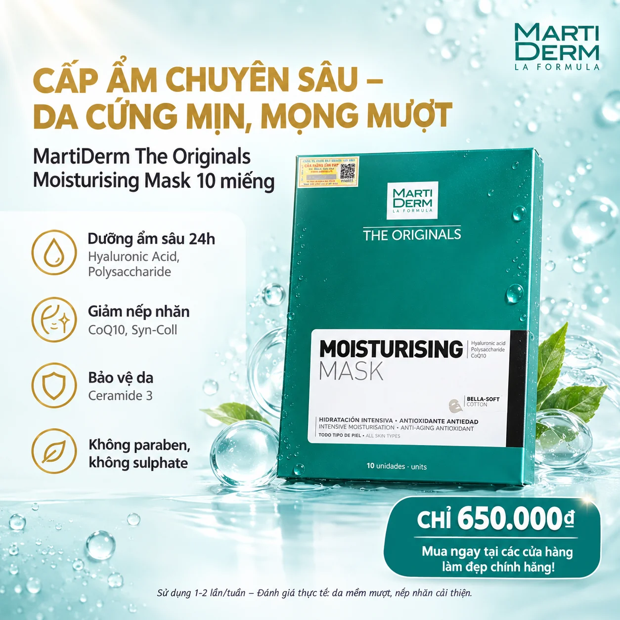 Mặt Nạ Dưỡng Ẩm MartiDerm The Originals Moisturising Mask 10 miếng – Dưỡng ẩm sâu, giảm nếp nhăn, review & giá Vietnam